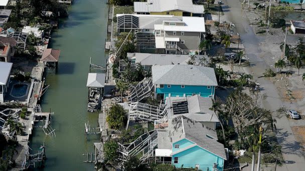 PHOTO: Damaged homes are seen in the aftermath of Hurricane Ian, Sept. 29, 2022, in Fort Meyers Beach, Fla. (Wilfredo Lee/AP)