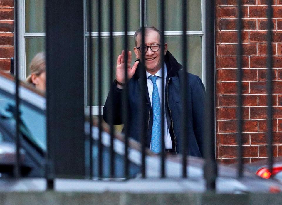 Philip May, husband of Britain's Prime Minister Theresa May, waves to the cameras (Reuters)