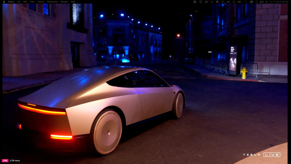 Tesla CEO and X owner Elon Musk rides in Tesla's robotaxi at an unveilling event in Los Angeles, California, U.S. October 10, 2024. Tesla/Handout via REUTERS