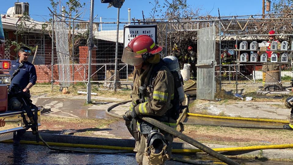 El Paso firefighters battled a fire at an apartment building on Truman Avenue in March. The Fire Department is having a summer camp for teens to learn about what firefighters do.