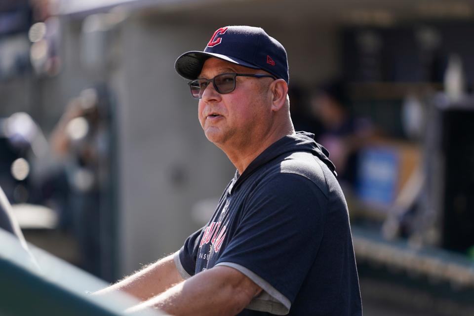 Guardians manager Terry Francona looks on before the first inning against the Tigers, Sunday, Oct. 1, 2023, in Detroit.