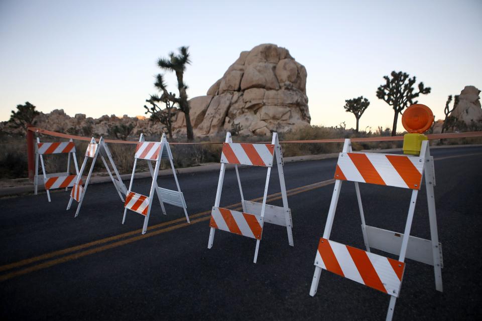 Barricades block a closed campground at Joshua Tree National Park on Jan. 4, 2019 in Joshua Tree National Park, Calif. Campgrounds and some roads have been closed at the park due to safety concerns as the park is drastically understaffed during the partial government shutdown.