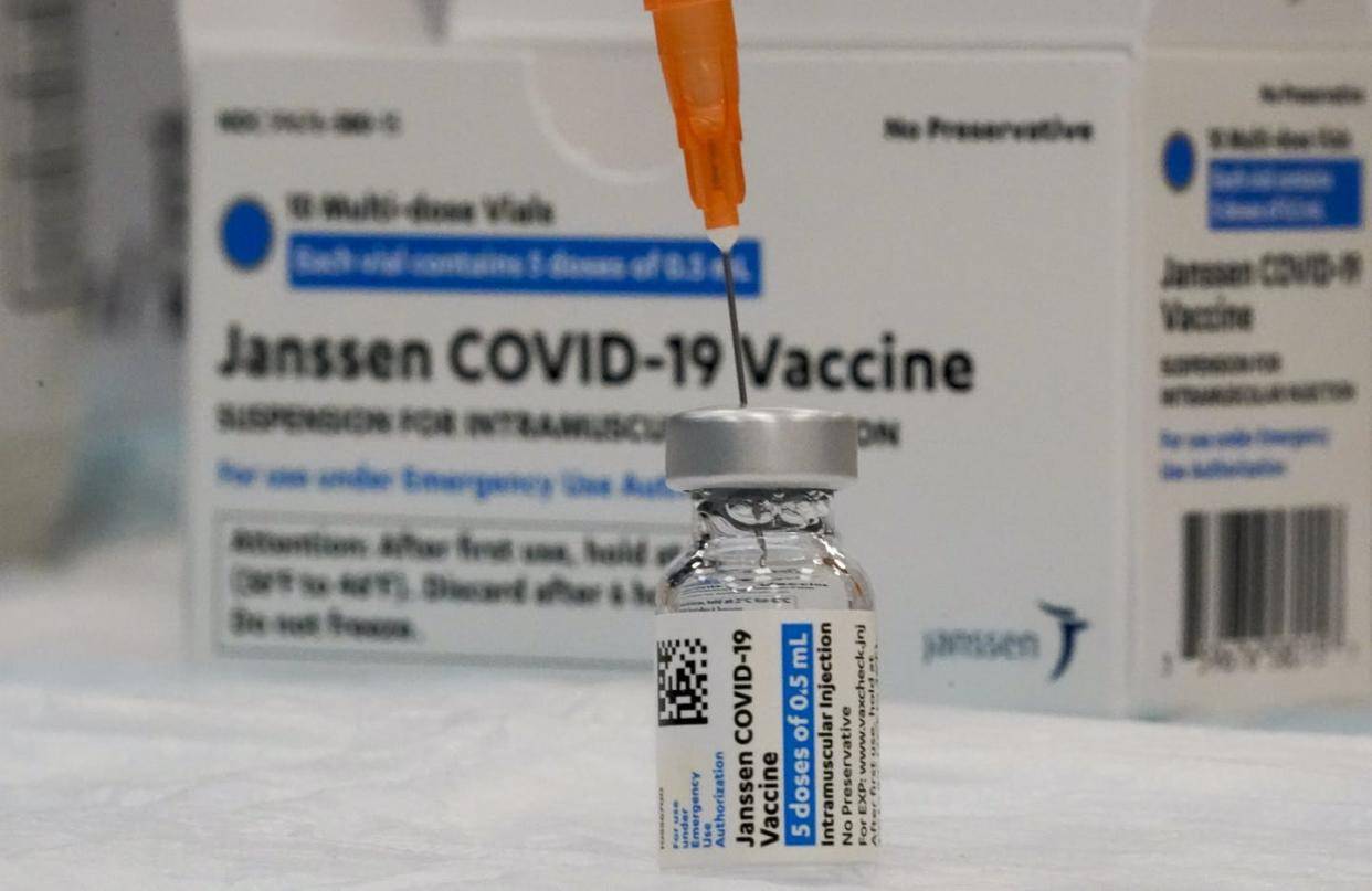 <span class="caption">Public health officials have been waiting for good data before making any decisions about booster shots for people who received Johnson & Johnson's Janssen COVID-19 vaccine.</span> <span class="attribution"><a class="link " href="https://newsroom.ap.org/detail/VirusOutbreakJJVaccine/5a3ee589167b4f90adf2186f436ae848/photo?Query=Johnson%20johnson%20Shot%20vaccine&mediaType=photo&sortBy=&dateRange=Anytime&totalCount=189&currentItemNo=31" rel="nofollow noopener" target="_blank" data-ylk="slk:AP Photo/Mary Altaffer;elm:context_link;itc:0;sec:content-canvas">AP Photo/Mary Altaffer</a></span>