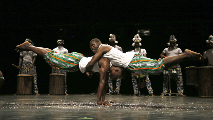 Members of a Burkinab&#xe8; circus group at the Rencontres Interculturelles du Cirque d&#39;Abidjan in Abidjan, Ivory Coast - Wednesday 16 March 2022