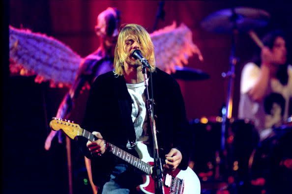 <p>Kurt Cobain performs at "MTV Live and Loud: Nirvana Performs Live" in December 1993. It would be one of his last major performances before his passing.</p>