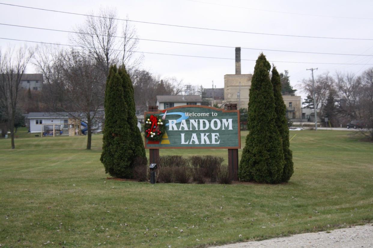 City welcome sign at Random Lake, Wisconsin