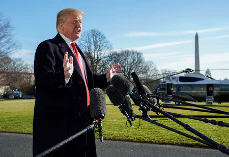 U.S. President Donald Trump speaks to the media as he returns from Camp David to the White House in Washington, U.S., January 6, 2019. REUTERS/Joshua Roberts