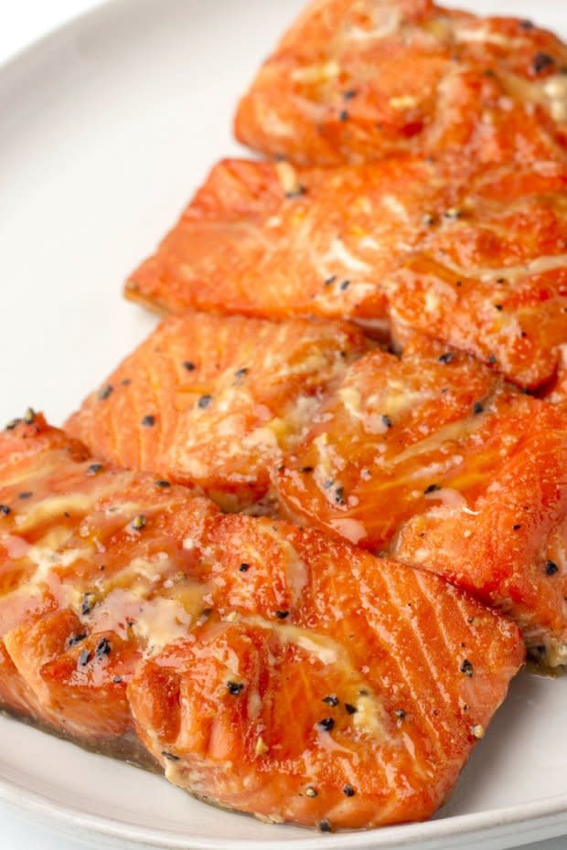 <p>Noble Pig</p><p>The most delicious air fryer salmon with a mouthwatering maple glaze. If you love seafood with savory-sweet flavor, this recipe is for you.</p><p><strong>Get the recipe: <a href="https://noblepig.com/2021/03/air-fryer-maple-glazed-salmon/" rel="nofollow noopener" target="_blank" data-ylk="slk:Air Fryer Maple Glazed Salmon;elm:context_link;itc:0;sec:content-canvas" class="link ">Air Fryer Maple Glazed Salmon</a></strong></p>