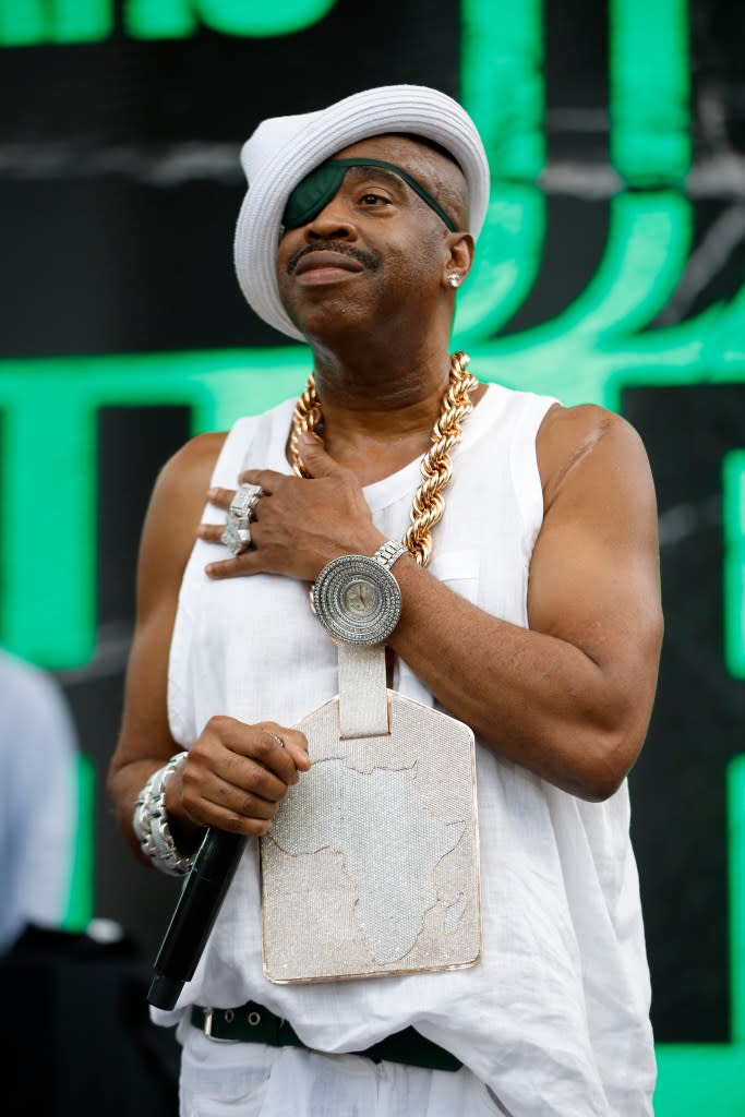 WASHINGTON, DC - SEPTEMBER 09:  Slick Rick performs onstage during the 50th Anniversary of Hip-Hop Celebration Presented by the Recording Academy's Black Music Collective and Vice President Kamala Harris at Vice President's Residence on September 09, 2023 in Washington, DC. (Photo by Tasos Katopodis/Getty Images for The Recording Academy)