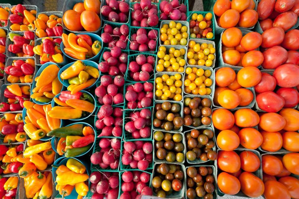 Some of the produce available at the Coral Gables Farmers Market at the intersection of LeJeune Road and Biltmore Way.