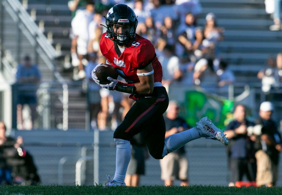 Jackson Memorial’s Albert D’Alessandro scores a touchdown. Brick Memorial at Jackson Memorial football. Jackson, NJThursday, September 1, 2022