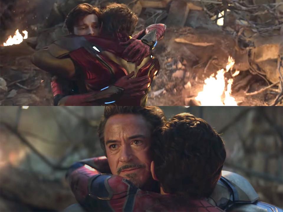 avengers endgame tony peter hug reunion