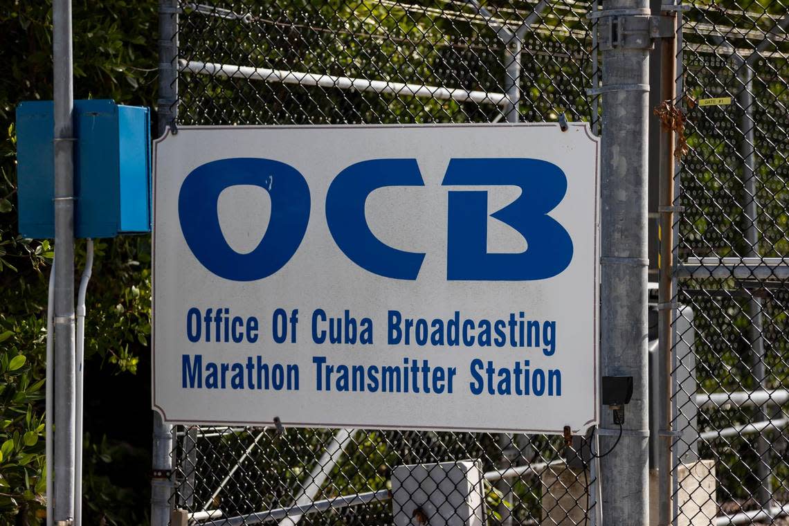 The entrance to the Office of Cuba Broadcasting Marathon Transmitter Station on Sunday, Jan. 8, 2023, in Marathon, Fla. A group of Cuban migrants arrived near the station Sunday morning.