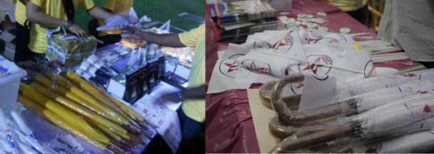 The merchandise booths at Reform Party and Singapore People's Party rallies. (Yahoo! photos / Ignatius Chay, Marianne Tan)