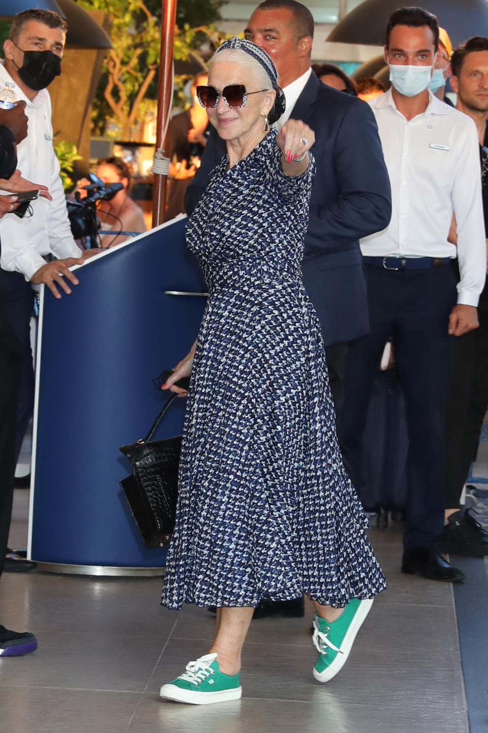 Helen Mirren arrives at the Hotel Martinez during the 2021 Cannes Film Festival. - Credit: MCvitanovic / SplashNews.com