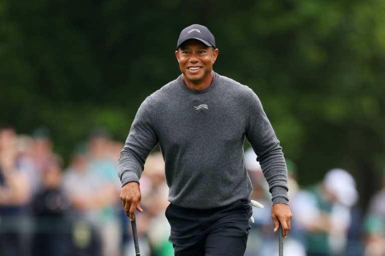 Tiger Woods reacts on the eighth hole during a practice round prior to the 88th Masters (Andrew Redington)