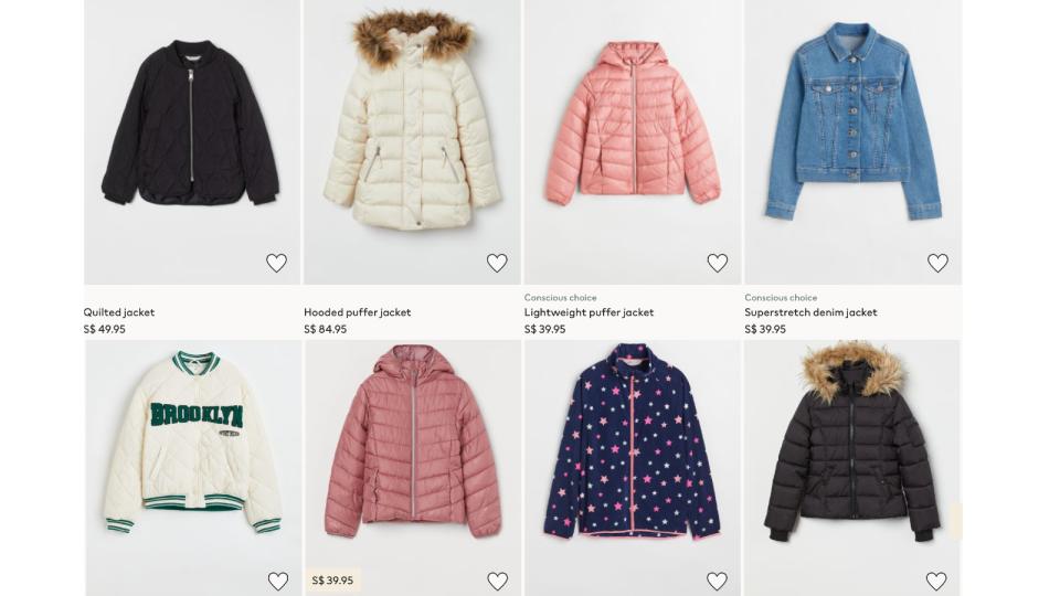 You can get an assortment of down jackets for children at H&M Singapore/ Moneysmart