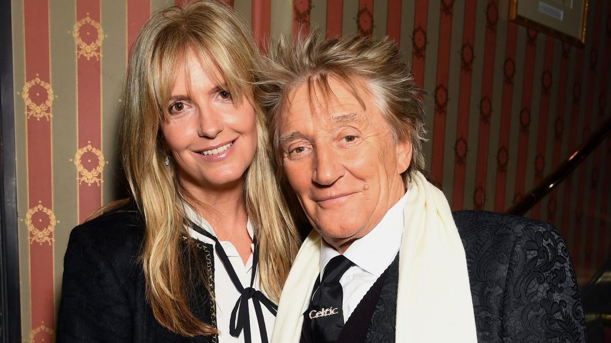 Penny Lancaster and Rod Stewart attend the Upstart Crow press night at the Gielgud Theatre on February 17, 2020 in London, England