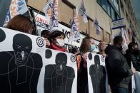 French police protest in front of the police station in Champigny-sur-Marne