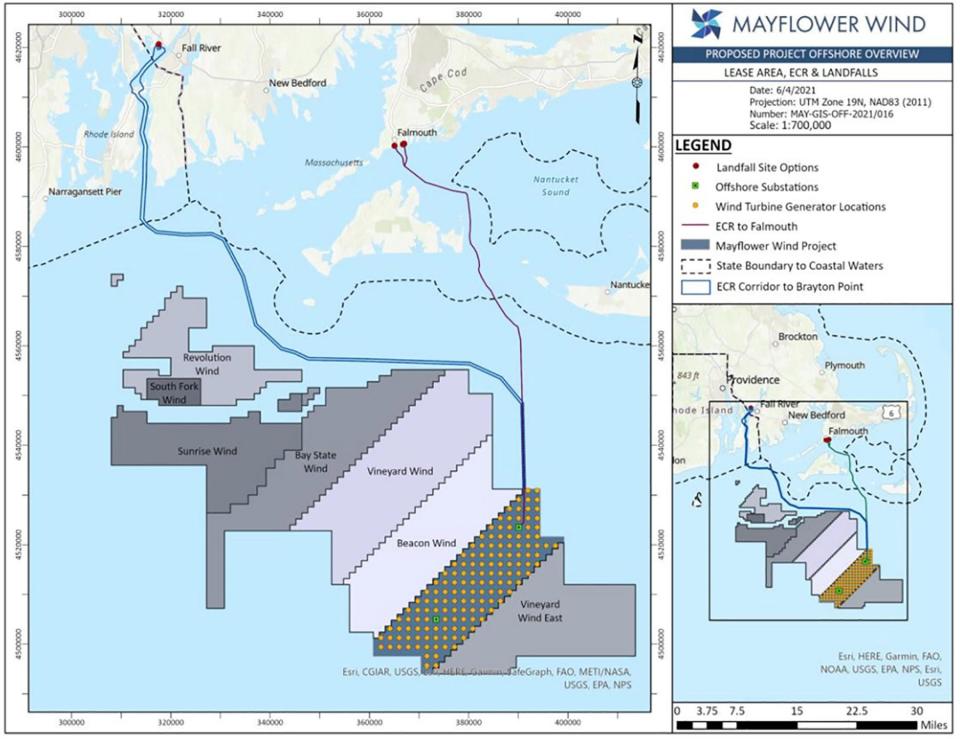 Coverage map of proposed Mayflower wind project.