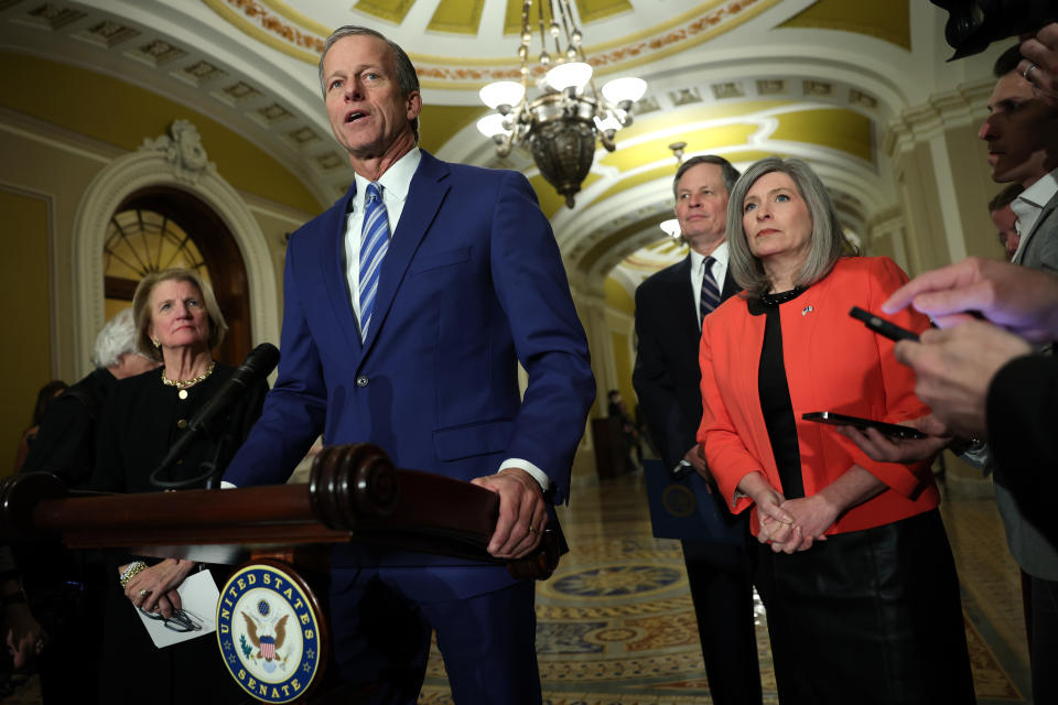 Sen. John Thune, R-S.D., speaks at the Capitol on Tuesday.