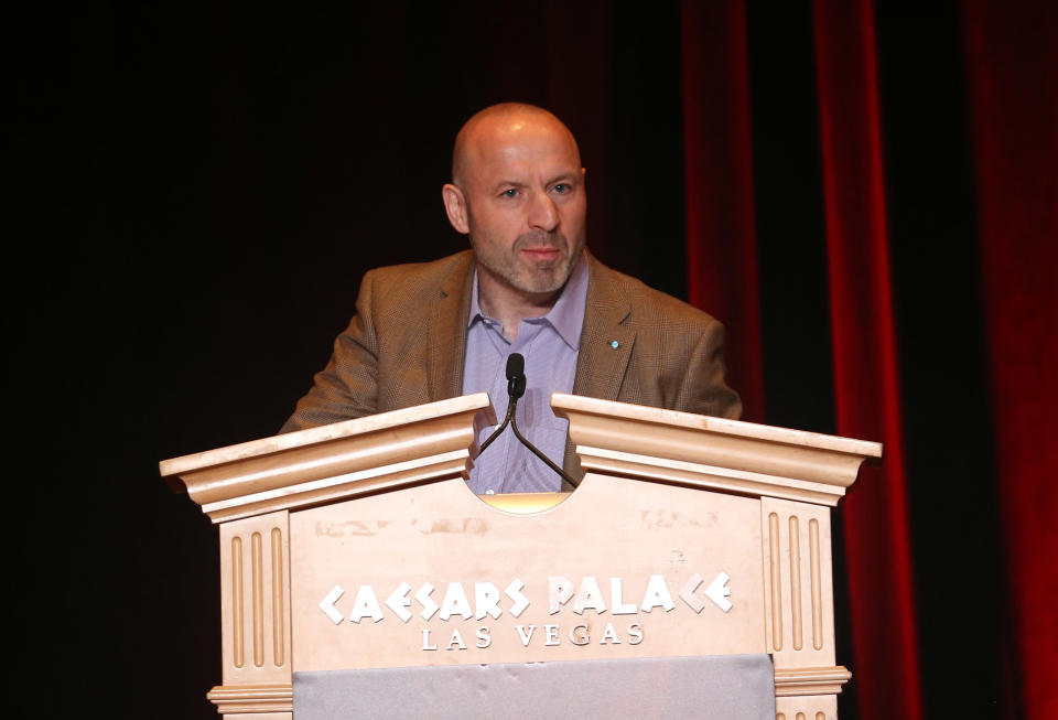 LAS VEGAS, NV - APRIL 20:  Chief Executive, The Cinema Exhibitors' Association Limited Phil Clapp speaks at a keynote address during the International Day Breakfast at CinemaCon at Caesars Palace on April 20, 2015 in Las Vegas, Nevada.  (Photo by Gabe Ginsberg/WireImage)