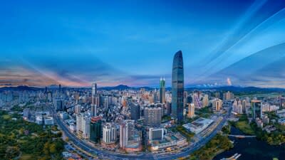 An aerial view of the urban area of Luohu District, Shenzhen
```