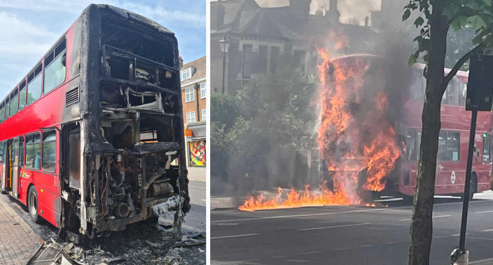 Firefighters were called to the scene in Brixton after a bus burst into flames. (Yahoo News UK/Tess McCarthy)