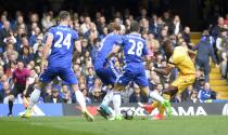 <p>Crystal Palace’s Wilfried Zaha scores their first goal </p>