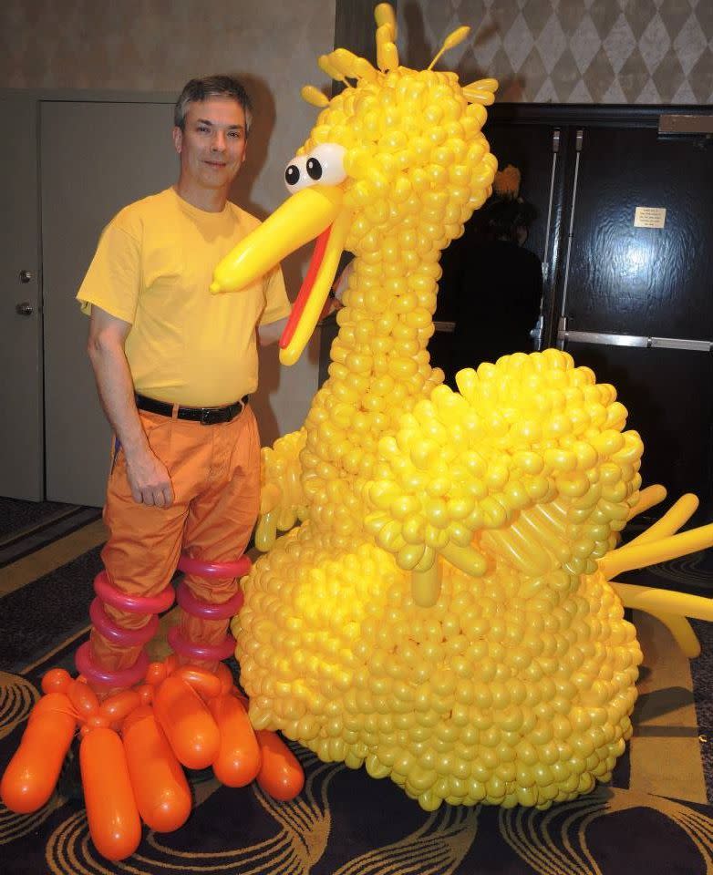 His Big Bird costume won first place and People’s Choice at the 2014 Twist and Shout Balloon Convention.