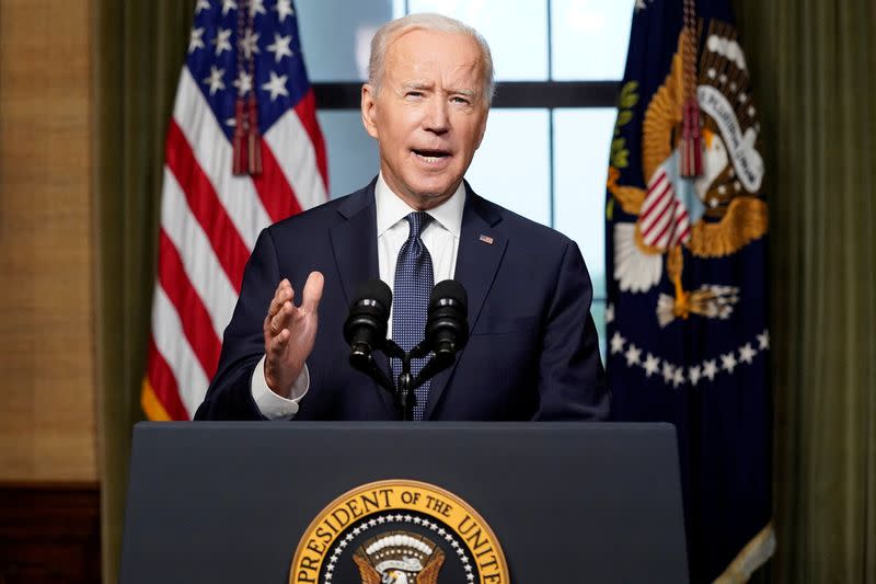 FILE PHOTO: U.S. President Joe Biden delivers remarks on his plan to withdraw American troops from Afghanistan, at the White House