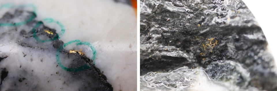 Figure 1: Photos of mineralization, Left: at ~125m in NFGC-23-1810, Right: at ~126m in NFGC-23-1810 ^Note that these photos are not intended to be representative of gold mineralization in NFGC-23-1810. (Photo: Business Wire)