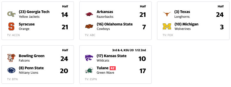 Yahoo Sports scoreboard update