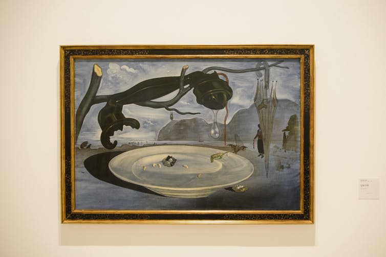 <span class="caption">Controversial: Dalí’s 1939 painting: The Enigma of Hitler.</span> <span class="attribution"><span class="source">Salvador Dali, Reina Sofia, Madrid, Spain</span>, <a class="link " href="http://creativecommons.org/licenses/by-sa/4.0/" rel="nofollow noopener" target="_blank" data-ylk="slk:CC BY-SA;elm:context_link;itc:0;sec:content-canvas">CC BY-SA</a></span>