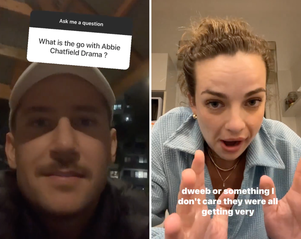 MAFS star Daniel Holmes and Abbie Chatfield's Instagram Stories.