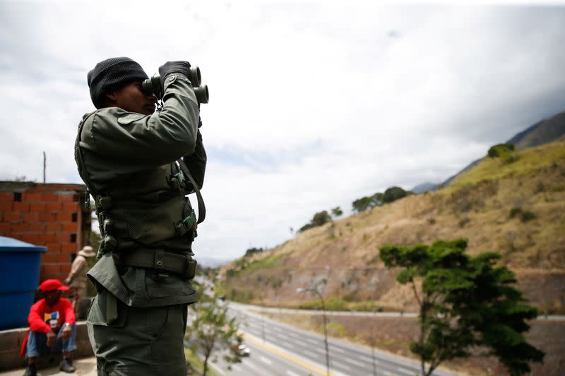 A member of the Venezuelan army takes part in a military exercise in Caracas