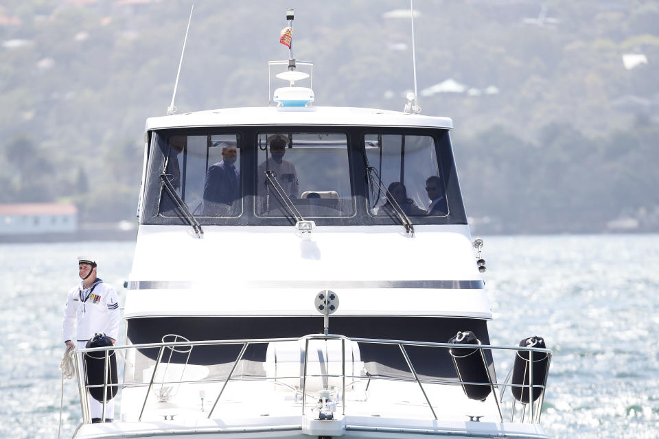 <p>Harry and Meghan were spotted at the top of the boat. Photo: Getty </p>