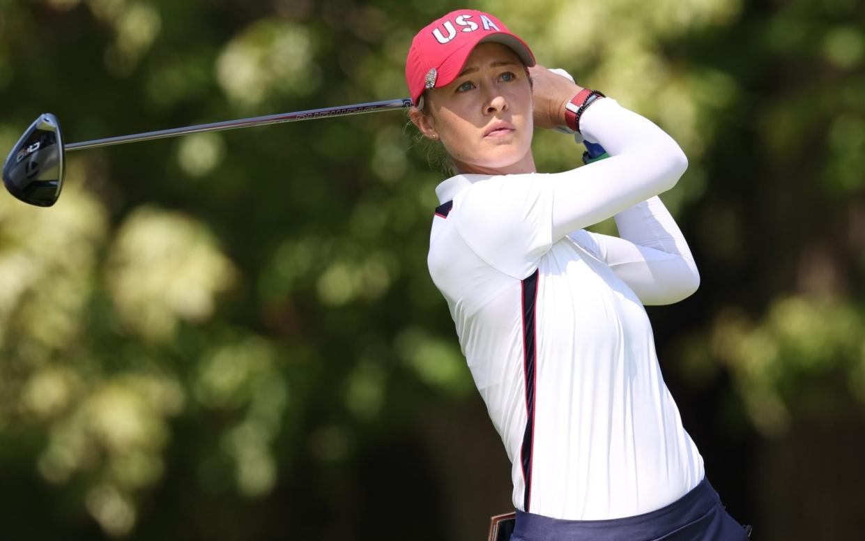 Nelly Korda practises for the Solheim Cup