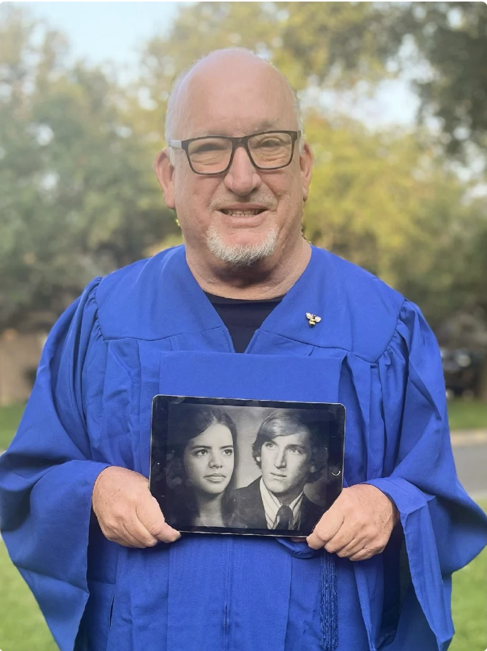 Sterling Crim is pictured with with 1974 graduation photos. Crim married his high school sweetheart, LeAnn Boyd, picture. They were married 47 years. (Credit: The Oklahoman)