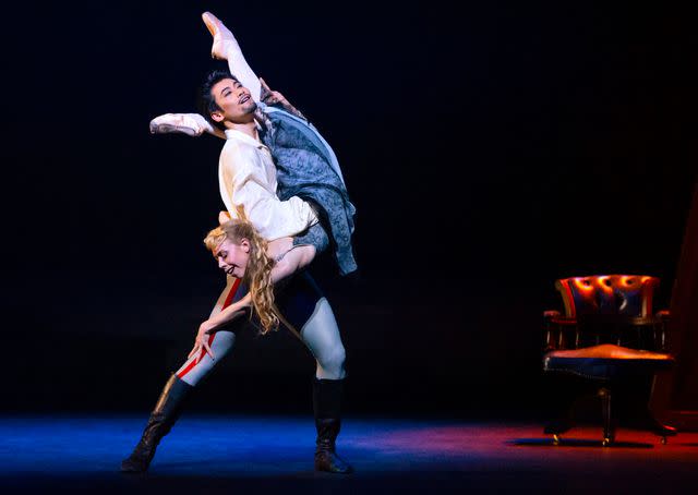 <p>Rimbaud Patron</p> Devernay dancing with Ryoichi Hirano in the Scandal at Mayerling ballet in May 2022.