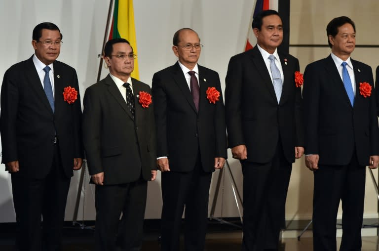 "Mekong Five" leaders, Cambodia's Prime Minister Hun Sen, Laos Prime Minister Thongsing Thammavong, Myanmar President Thein Sein, Thai Prime Minister Prayut Chan-O-Cha and Vietnamese Prime Minister Nguen Tan Dung in Tokyo on July 3, 2015