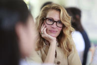 Actress Julia Roberts listens to a student at Can Giuoc high school in Long An province, Vietnam Monday, Dec. 9, 2019. Roberts is accompanying U.S. former first lady Michelle Obama on a trip to Vietnam to promote education for adolescent girls. (AP Photo/Hau Dinh)