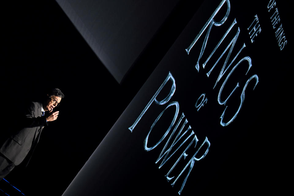 Stephen Colbert at “The Lord of the Rings: The Rings of Power” panel at the 2022 San Diego Comic-Con - Credit: Variety via Getty Images