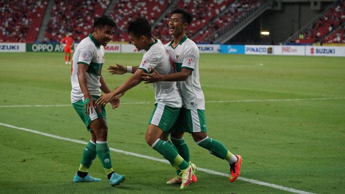 Pada menit ke-28 akhirnya Timnas Indonesia unggul 1-0 lewat Witan Sulaeman. Ia berhasil mamanfaatkan umpan Asnawi Mangkualam yang melakukan penetrasi di sisi kiri pertahanan Singapura. (Dok. PSSI)
