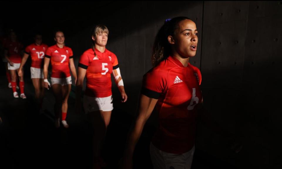 Deborah Fleming of Team Great Britain prepares to take the field in the rugby sevens quarter final.