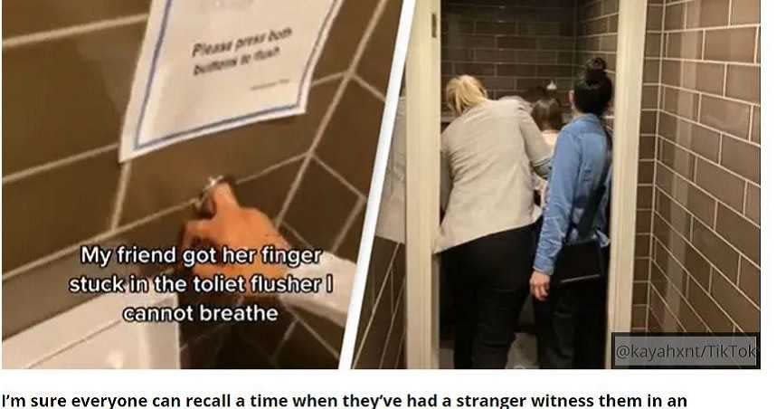 女子上完廁所沖水時，手指被沖水裝置卡住。（圖／翻攝自Unilad）