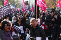 <p>TORONTO, ON- NOVEMBER 4 - Members of CUPE education workers and other supporters amass at Queens Park to protest a day after the Provincial Government enacted the Not Withstanding Clause of the Canadian Constitution to legislate a contract on the union in Toronto. November 4, 2022. (Steve Russell/Toronto Star via Getty Images)</p> 