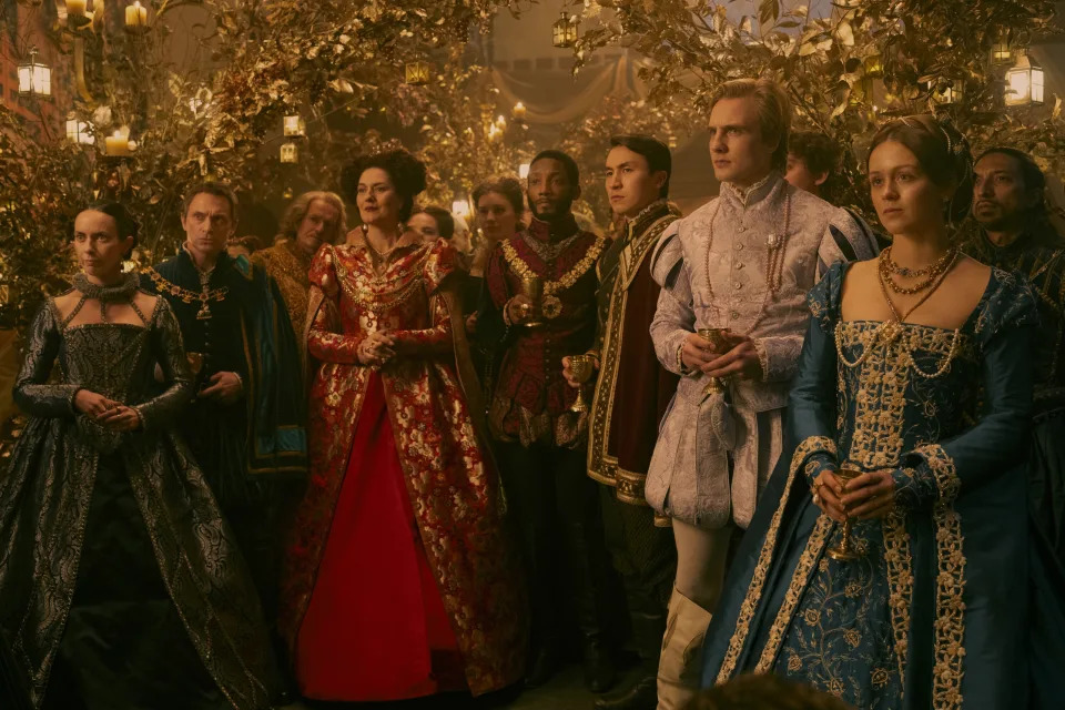 Kate O'Flynn as Princess Mary,  Will Keen as Norfolk, Jason Forbes as Scrope, Brandon Grace as William, Henry Ashton as Stan Dudley and Isabella Brownson as Katherine Grey in 