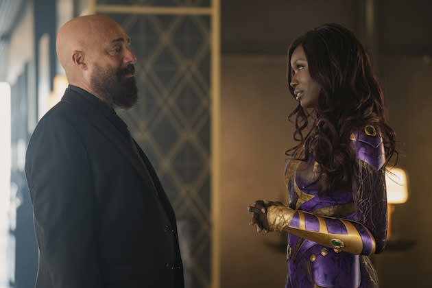 Titans boss Greg Walker raves that Anna Diop is “terrific” in her Season 4 premiere scene with Titus Welliver’s Lex Luthor - Credit: Courtesy of HBO Max