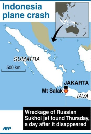 Map showing the Salak mountain in Indonesia where the wreckage of a Russian Sukhoi jet was found on Thursday